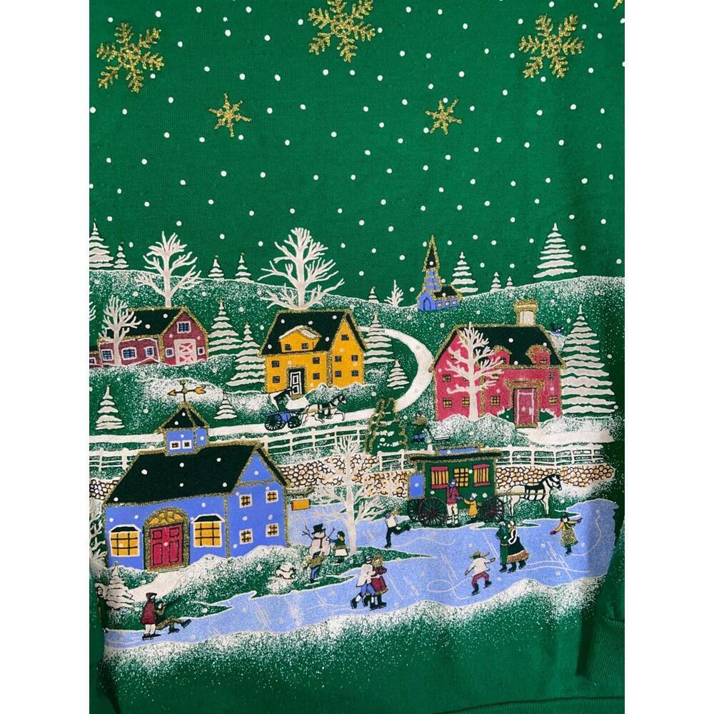 Vtg Holiday Time Christmas Sweatshirt Fleece L Ugly Sweater Village Made in USA - Picture 2 of 10
